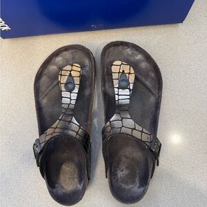 Birkenstock Gizeh Birko-Flor Black/silver pattern